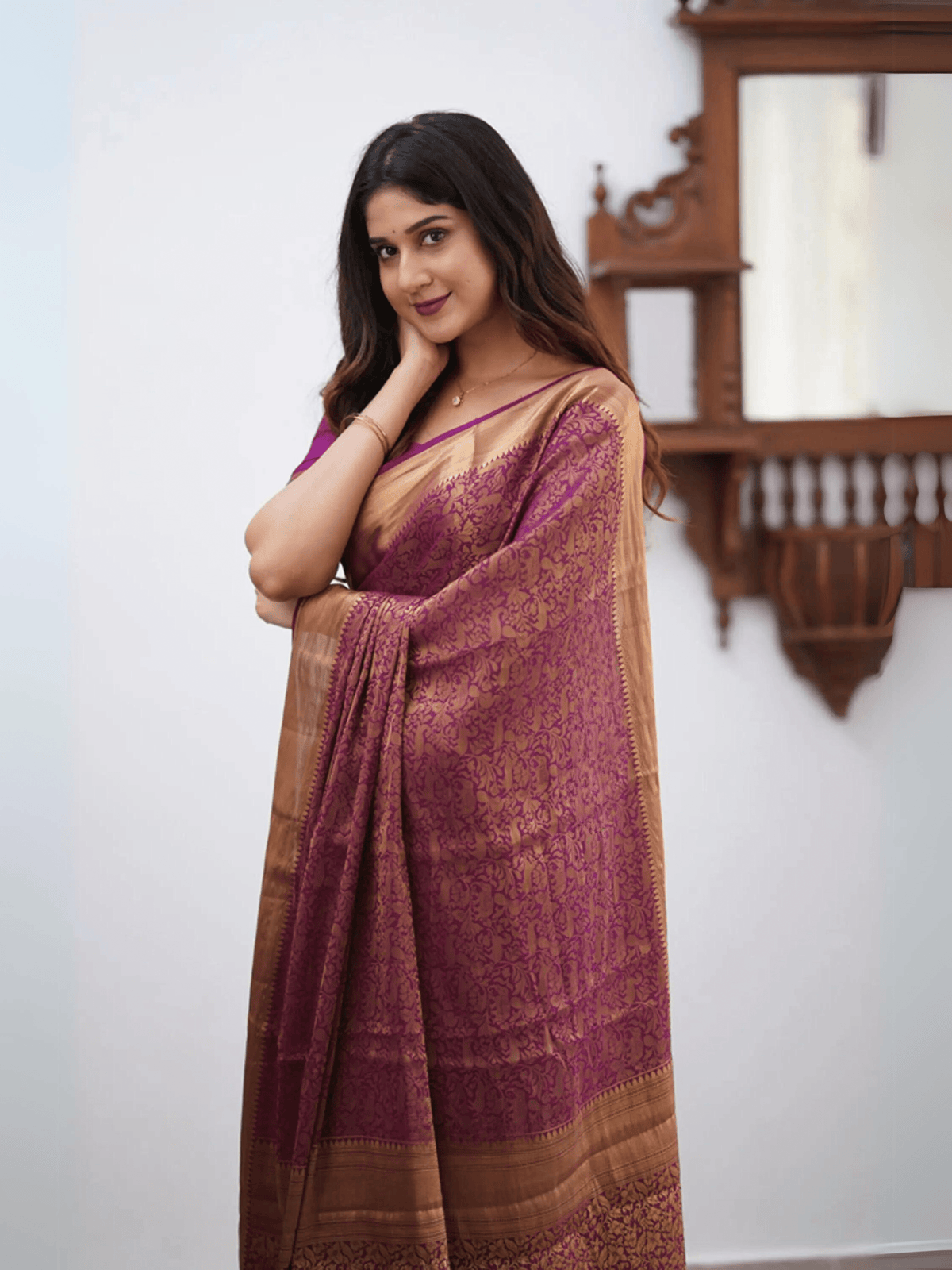 Magenta Charm Georgette Saree with Vanasingaram Zari Border