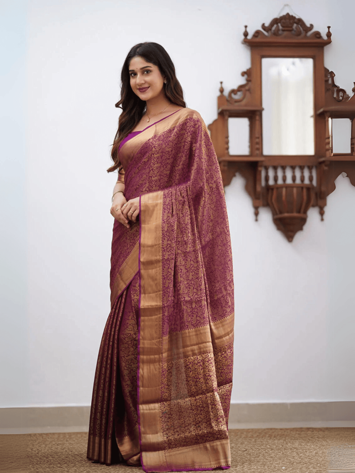 Magenta Charm Georgette Saree with Vanasingaram Zari Border