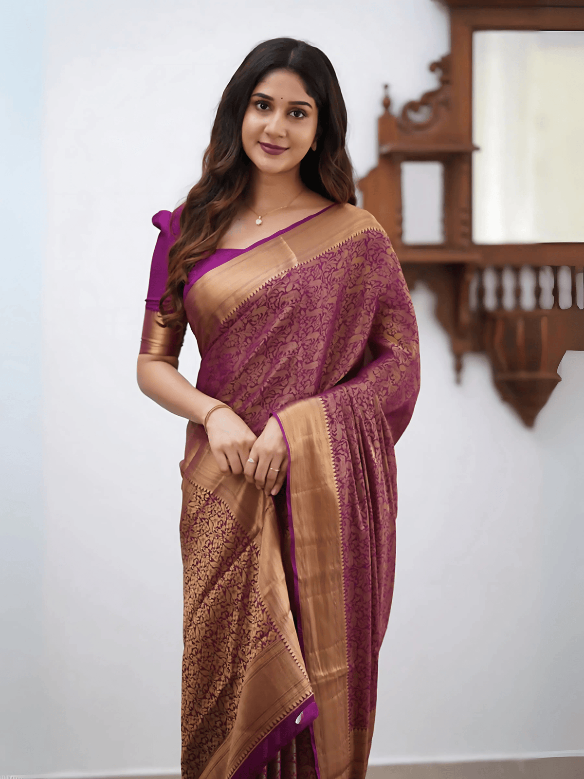 Magenta Charm Georgette Saree with Vanasingaram Zari Border