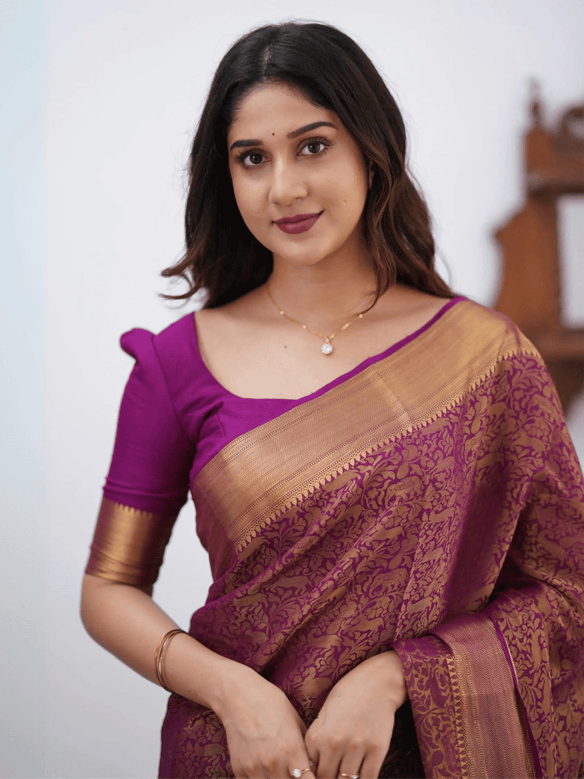 Magenta Charm Georgette Saree with Vanasingaram Zari Border