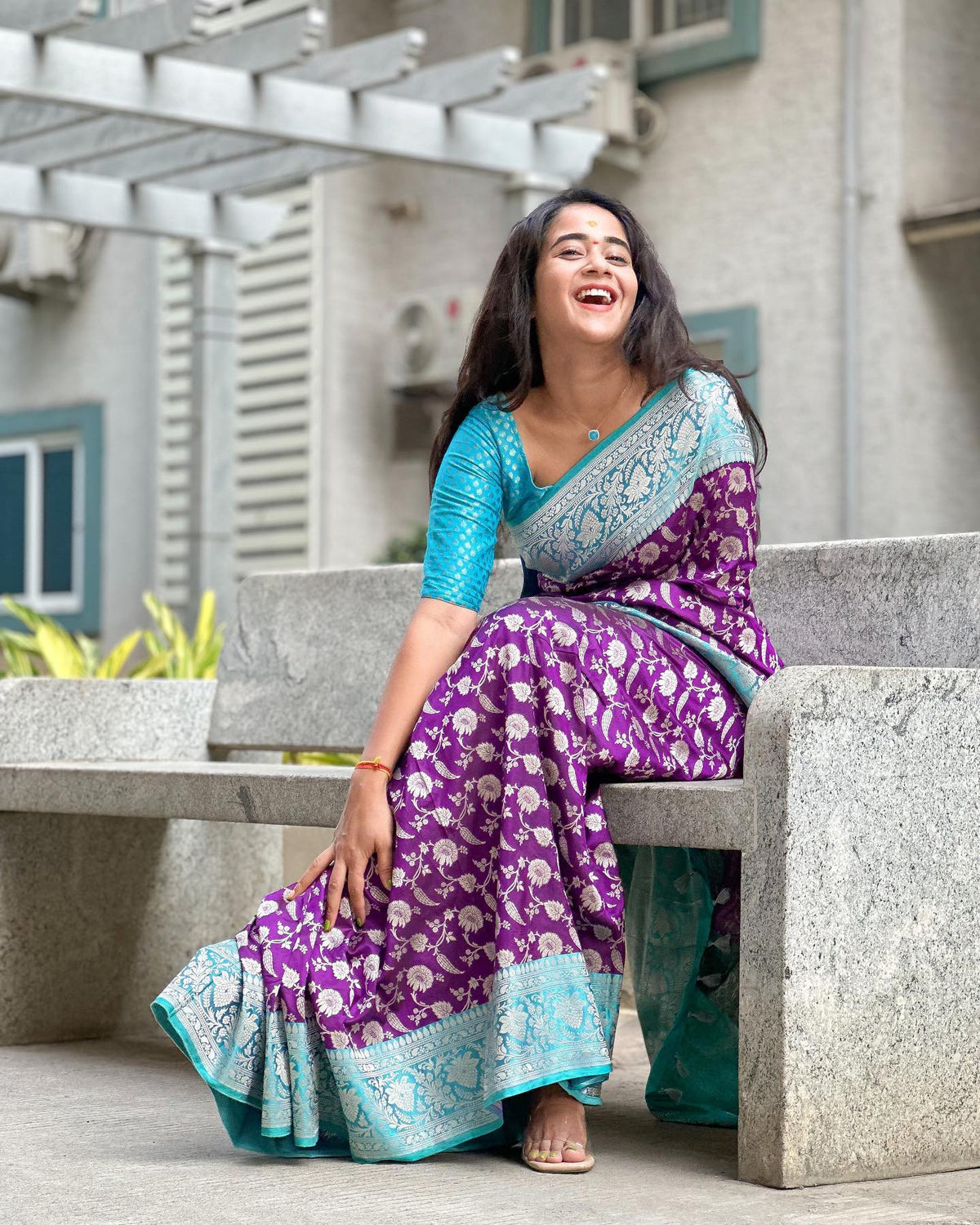 Majestic Purple Khadi Georgette Silk Saree with Rich Zari Pallu