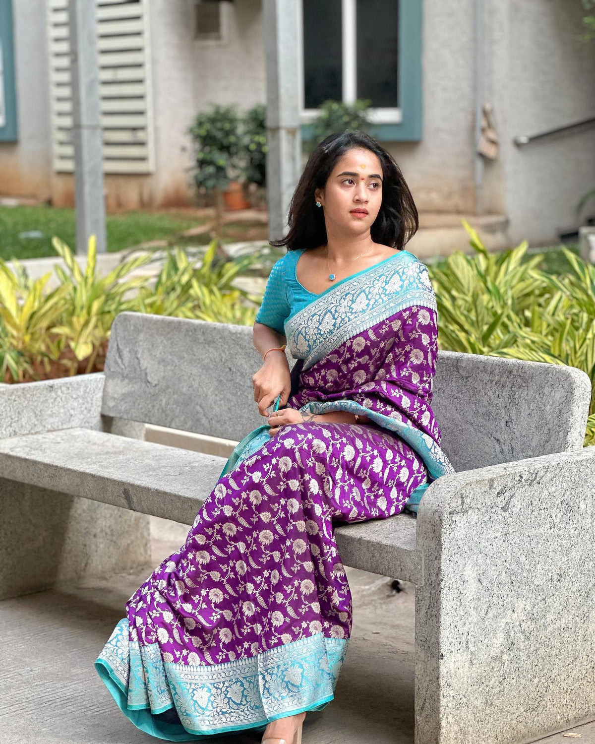 Majestic Purple Khadi Georgette Silk Saree with Rich Zari Pallu