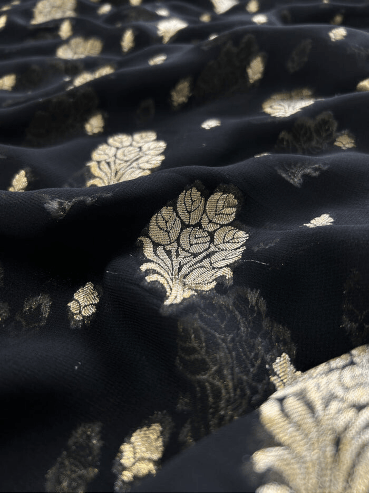 Midnight Black Georgette Saree with Banarasi Khaddi Patterns