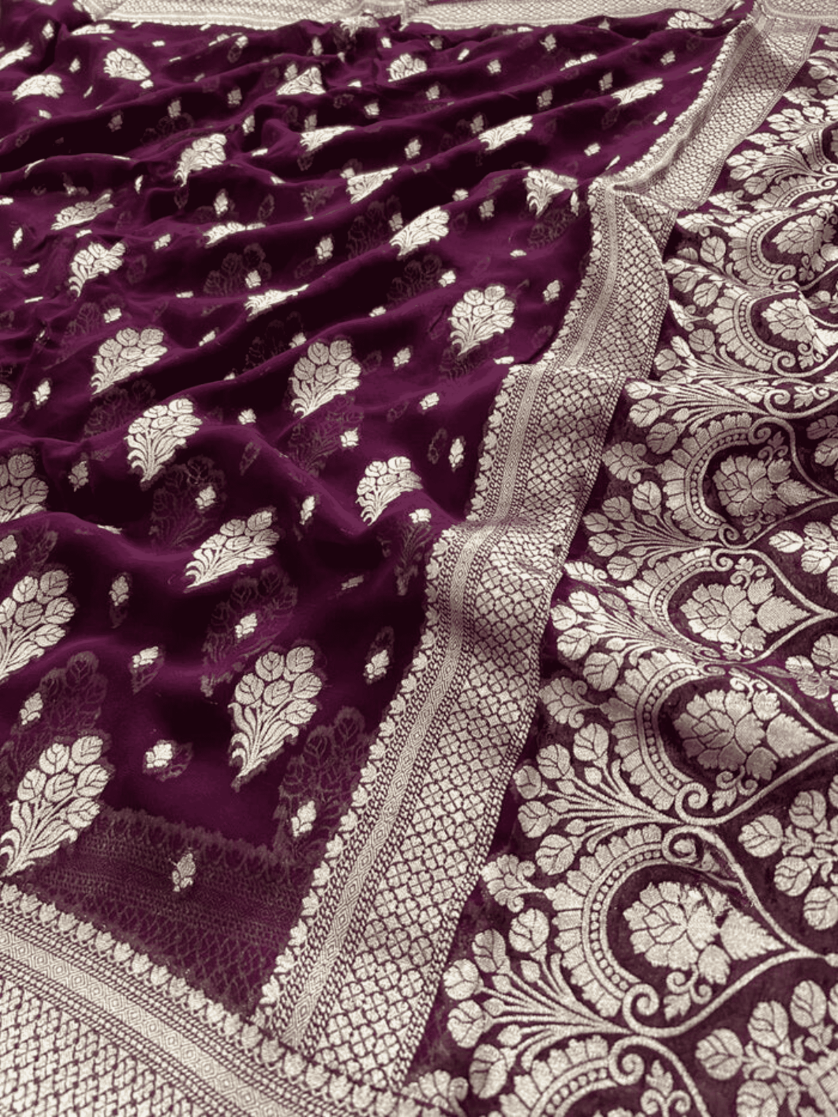 Plum Wine Banarasi Khaddi Georgette Saree with zari weave
