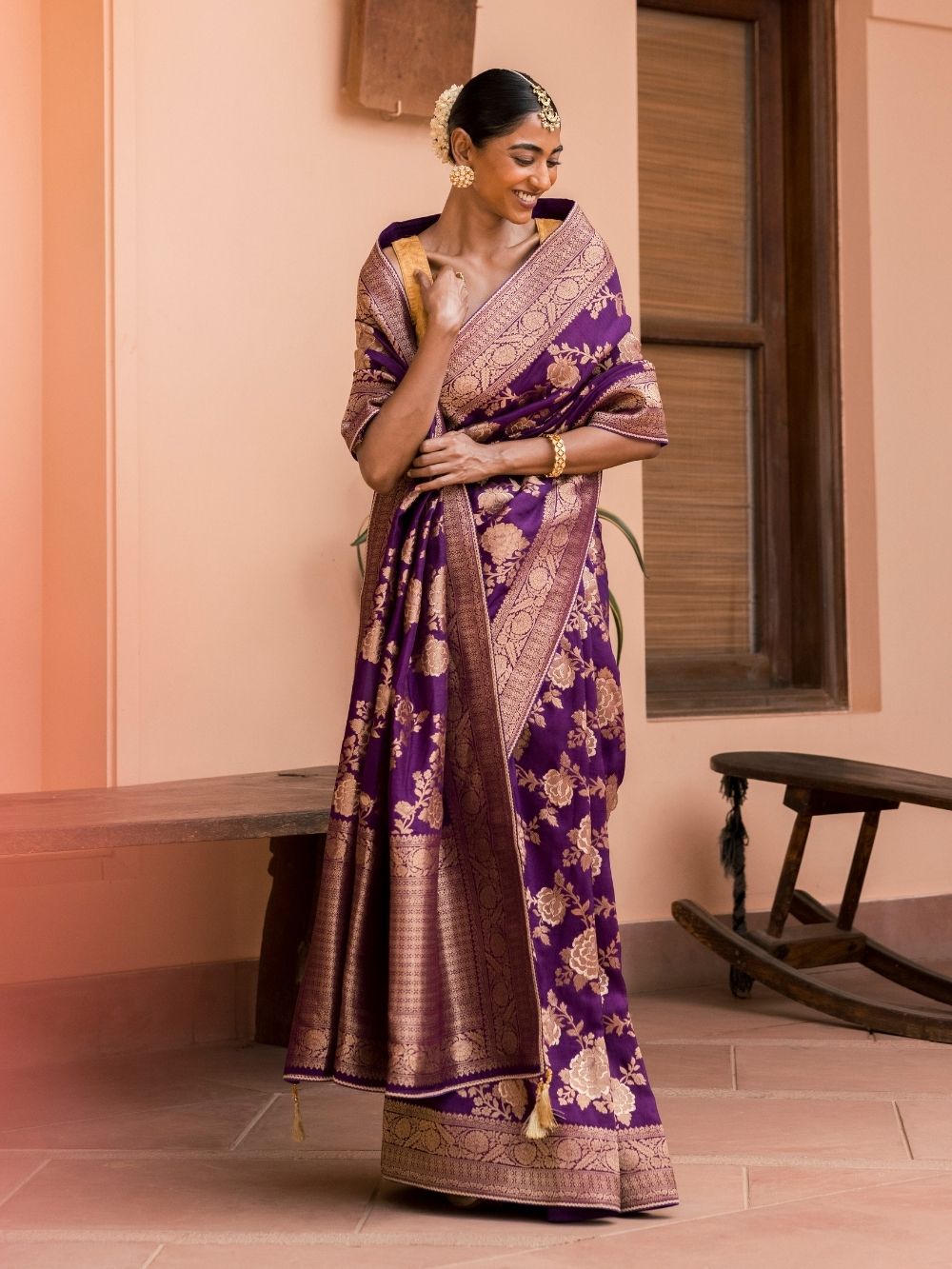 Purple Khadi Georgette Silk Saree with Rich Zari Detailing