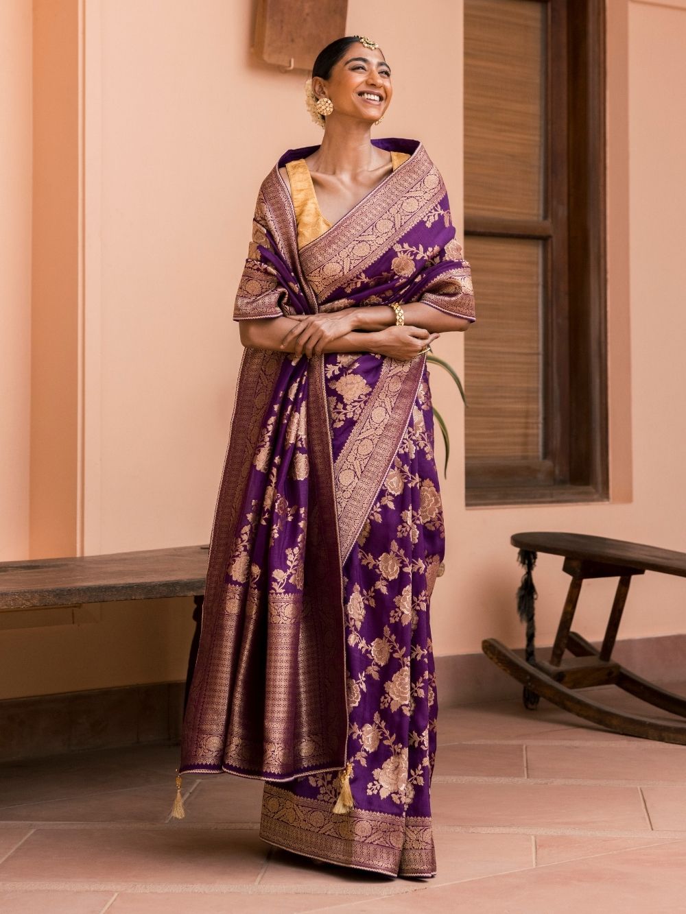 Purple Khadi Georgette Silk Saree with Rich Zari Detailing