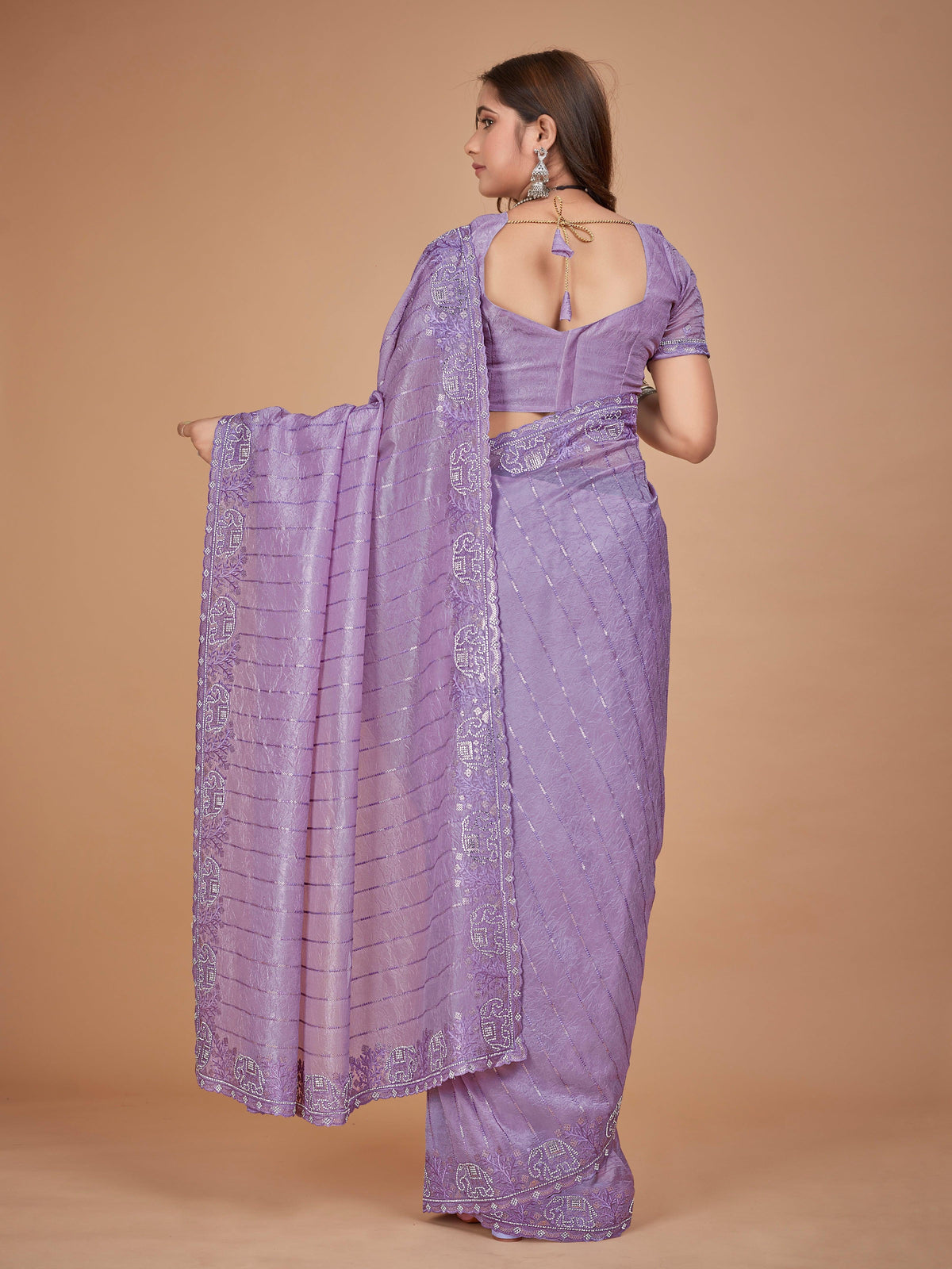 Purple Organza Crush Designer Saree With Designer Blouse