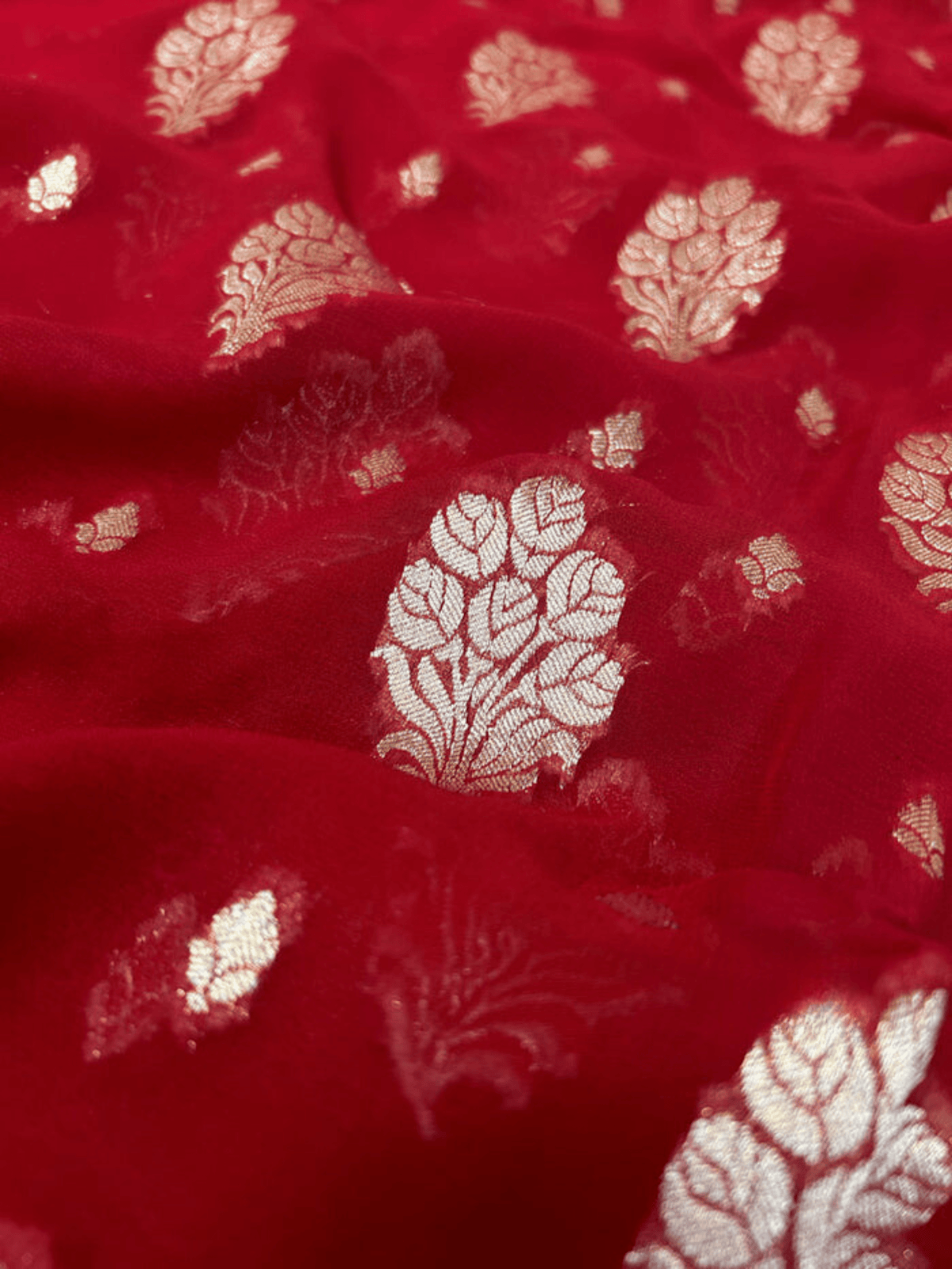 Scarlet Red Georgette Saree with Banarasi Khaddi Patterns