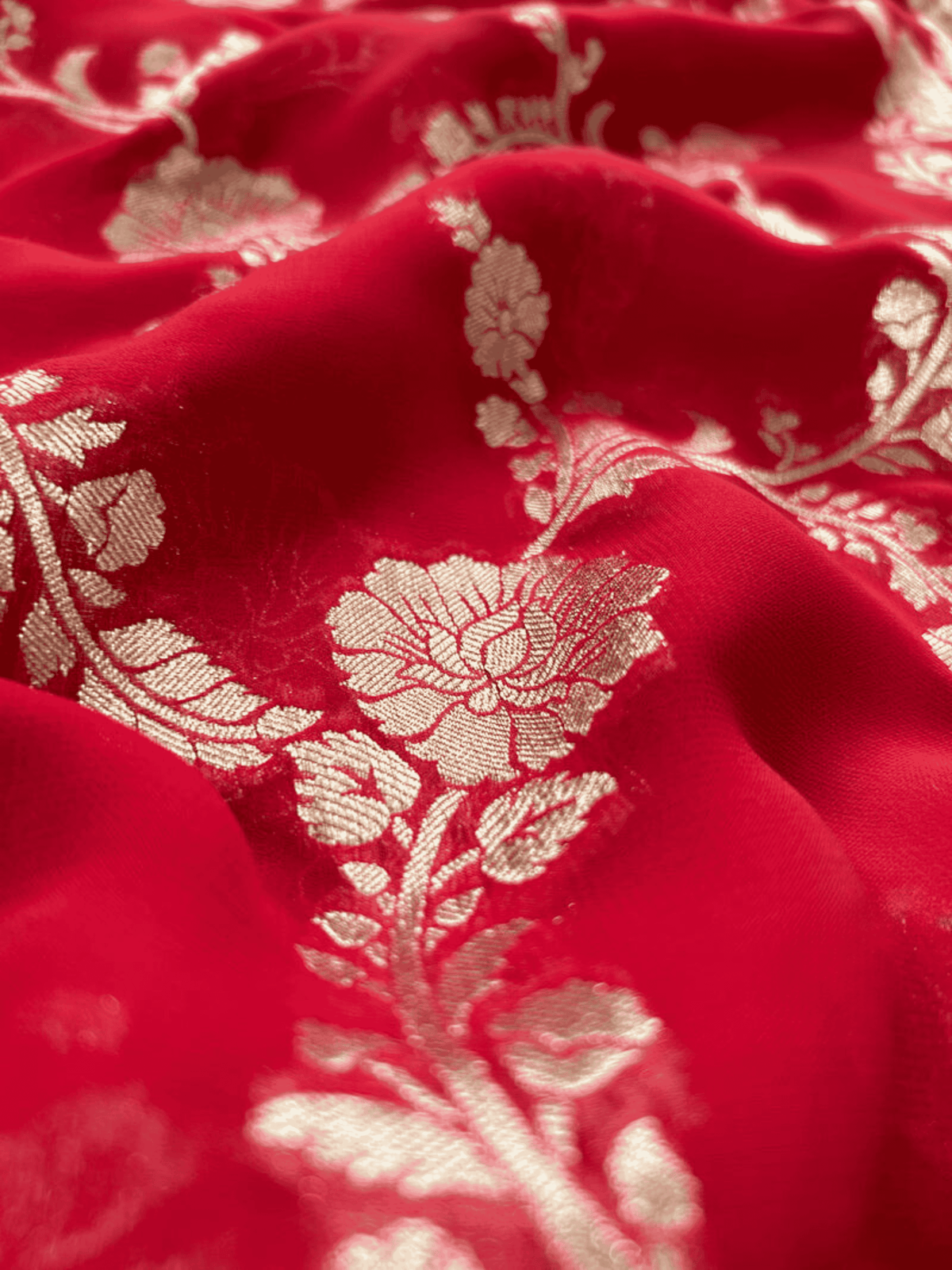 Scarlet Splendor Banarasi Khaddi Georgette Saree with Zari Weave