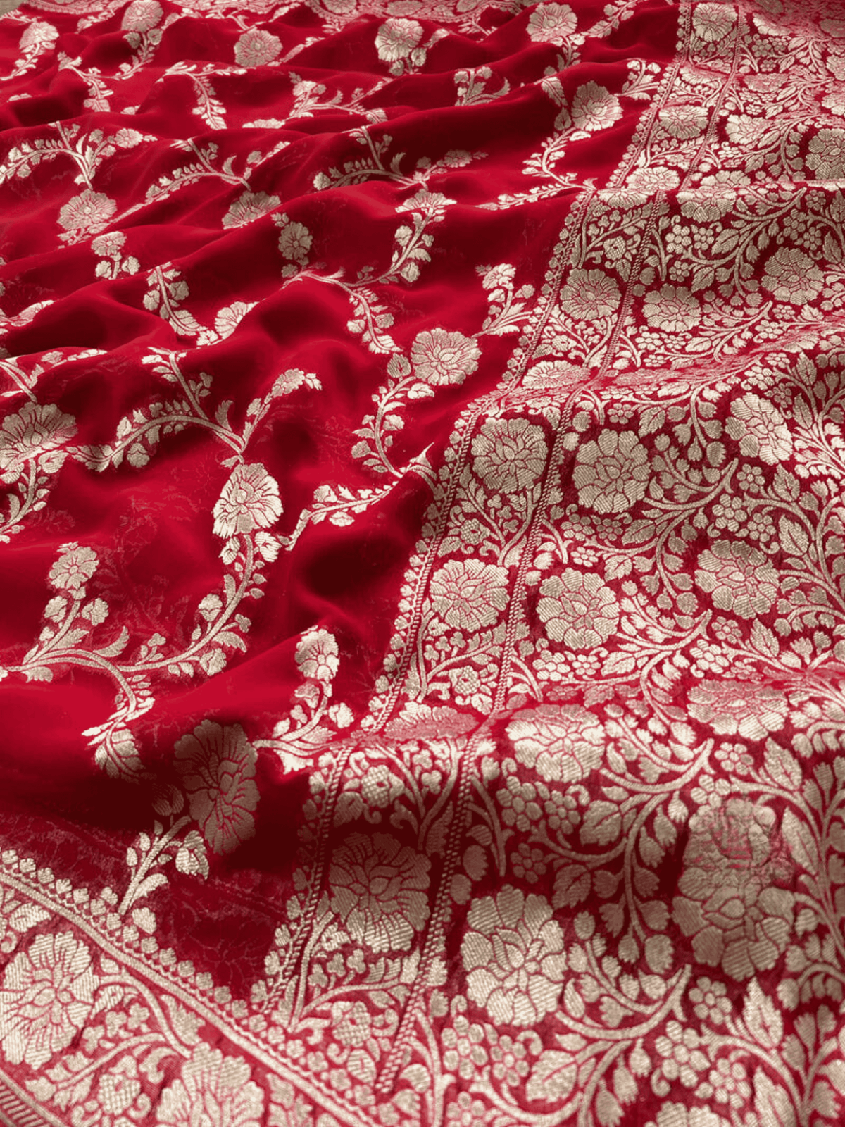 Scarlet Splendor Banarasi Khaddi Georgette Saree with Zari Weave
