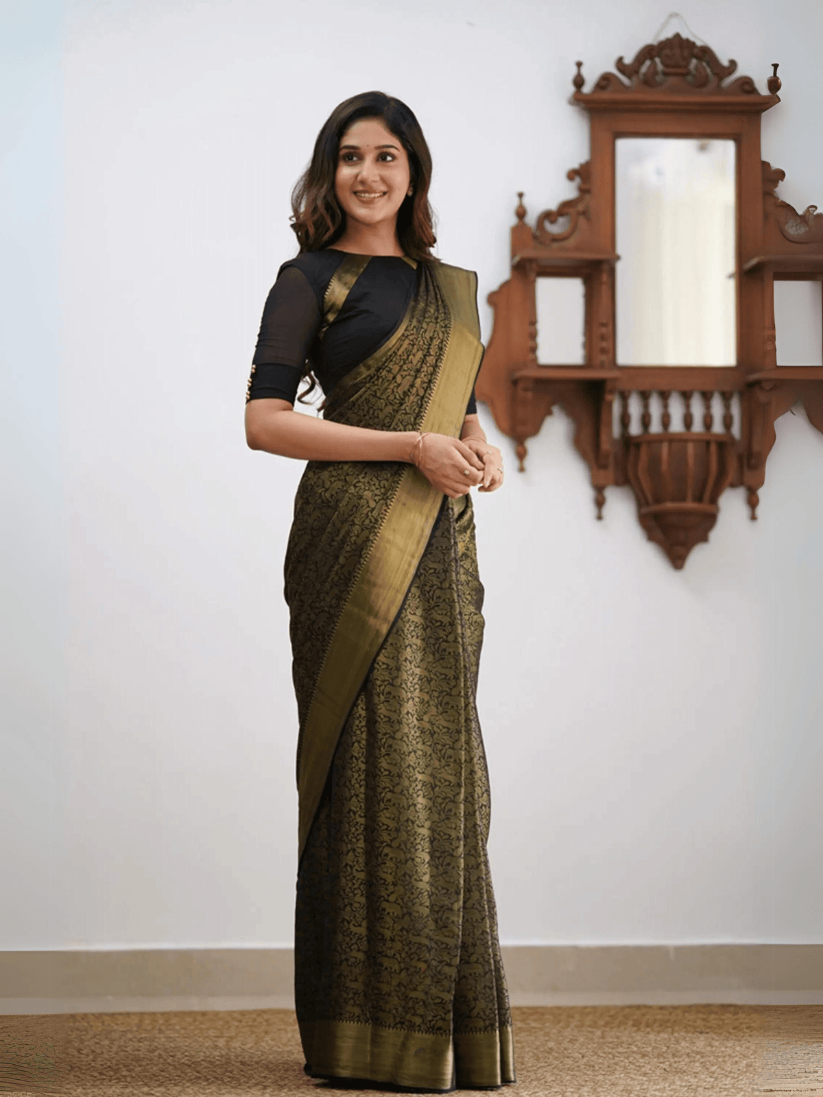Vanasingaram Grey Georgette Saree with Zari Motifs