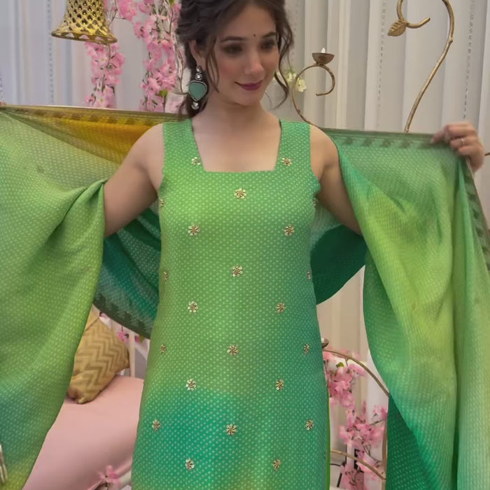 Green Crepe Silk Kurta set